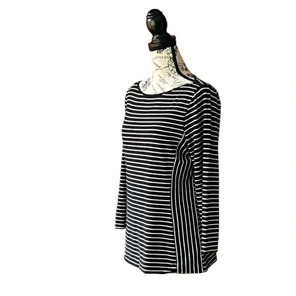 WHBM striped black tunic blouse preppy nautical casual capsule modest mature M - Picture 3 of 10